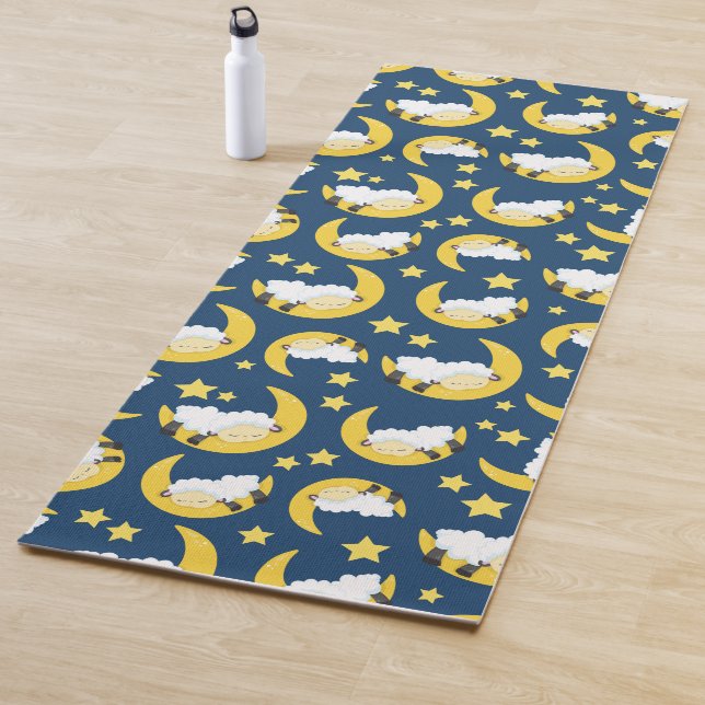 Sheep Pattern, Sleeping Sheep, Moon, Stars Yoga Mat (In Situ)