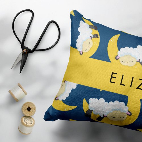 Sheep Pattern Sleeping Sheep Moon Your Name Accent Pillow