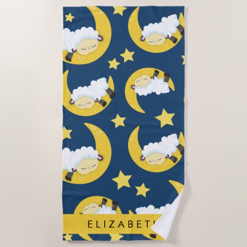 Sheep Pattern Sleeping Sheep Moon Your Name Beach Towel