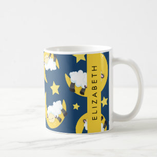 Sheep Pattern, Sleeping Sheep, Moon, Your Name Coffee Mug