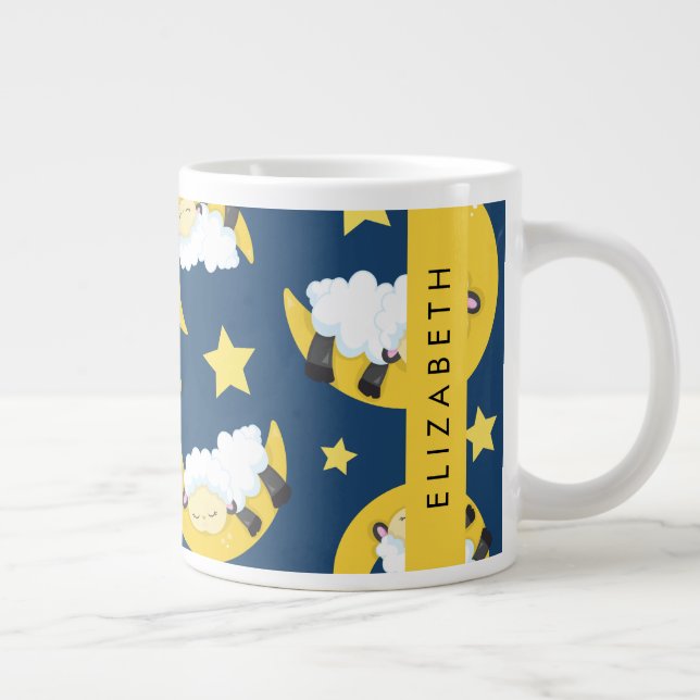 Sheep Pattern, Sleeping Sheep, Moon, Your Name Giant Coffee Mug (Right)