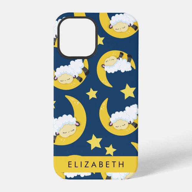 Sheep Pattern, Sleeping Sheep, Moon, Your Name Iphone Case (Back)