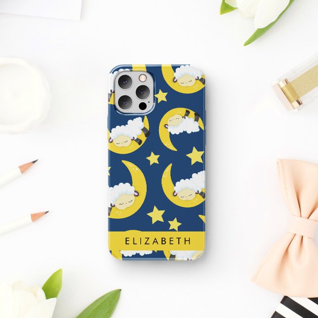 Sheep Pattern, Sleeping Sheep, Moon, Your Name iPhone Case (Creator Uploaded)