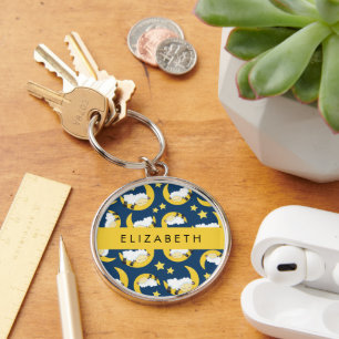Sheep Pattern, Sleeping Sheep, Moon, Your Name Keychain
