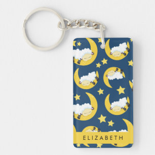 Sheep Pattern, Sleeping Sheep, Moon, Your Name Keychain