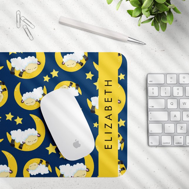 Sheep Pattern, Sleeping Sheep, Moon, Your Name Mouse Pad (Creator Uploaded)