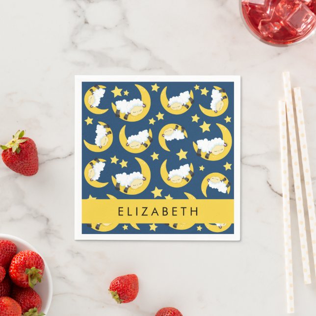 Sheep Pattern, Sleeping Sheep, Moon, Your Name Napkins (Insitu)