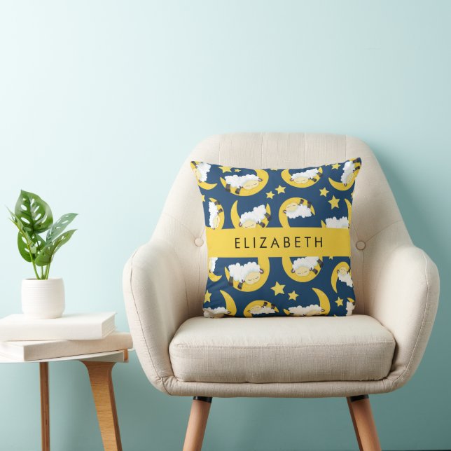 Sheep Pattern, Sleeping Sheep, Moon, Your Name Throw Pillow (Chair)