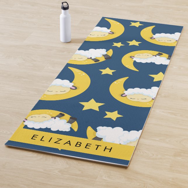 Sheep Pattern, Sleeping Sheep, Moon, Your Name Yoga Mat (In Situ)