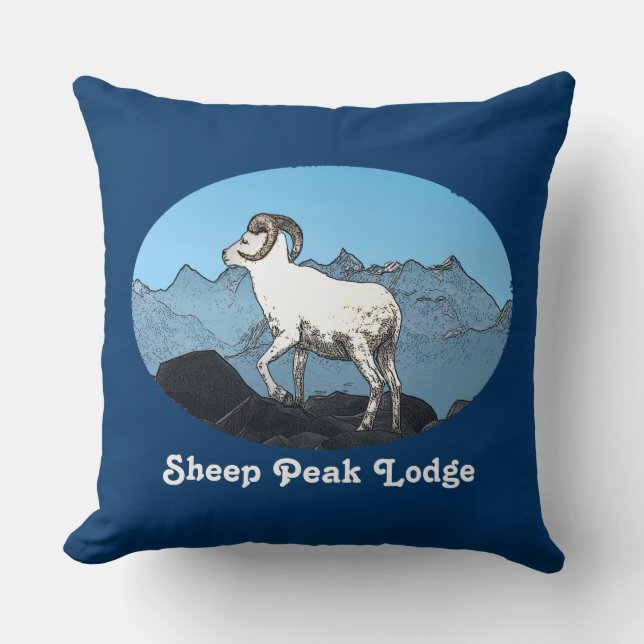 Sheep Peak Lodge Throw Pillow (Front)