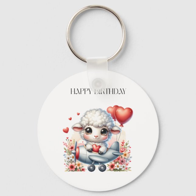 Sheep Pilot Birthday Keychain (Front)