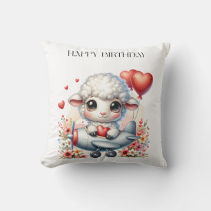 Sheep Pilot Birthday Throw Pillow