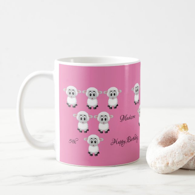 Sheep Pink Happy Birthday 5th Mug (With Donut)