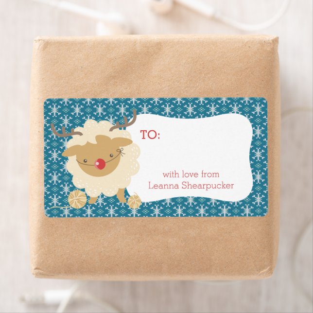 Sheep reindeer antlers knitting crochet Christmas Label (Insitu)