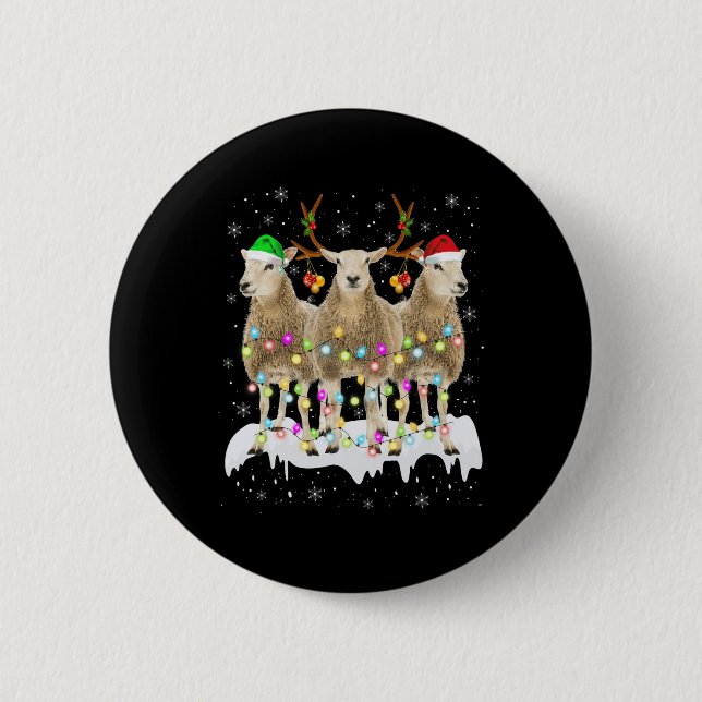 Sheep Reindeer Santa Christmas With Light Fun Xmas Button (Front)