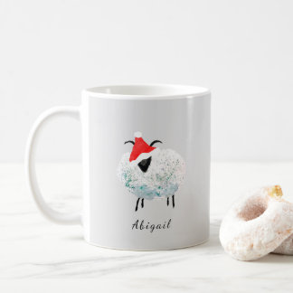 Sheep santa farm rustic gray watercolor coffee mug