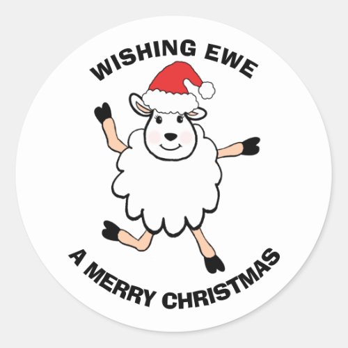 Sheep Santa Wishing Ewe Merry Christmas Classic Round Sticker