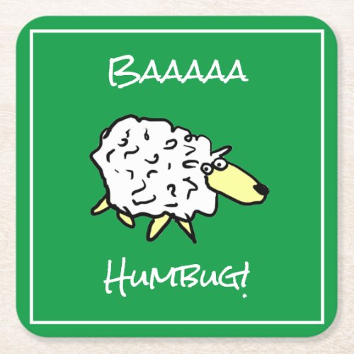 Sheep Says Baaaa Humbug _ Christmas Square Paper Coaster