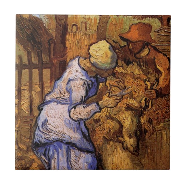 Sheep Shearers (after Millet) by Vincent van Gogh Ceramic Tile (Front)