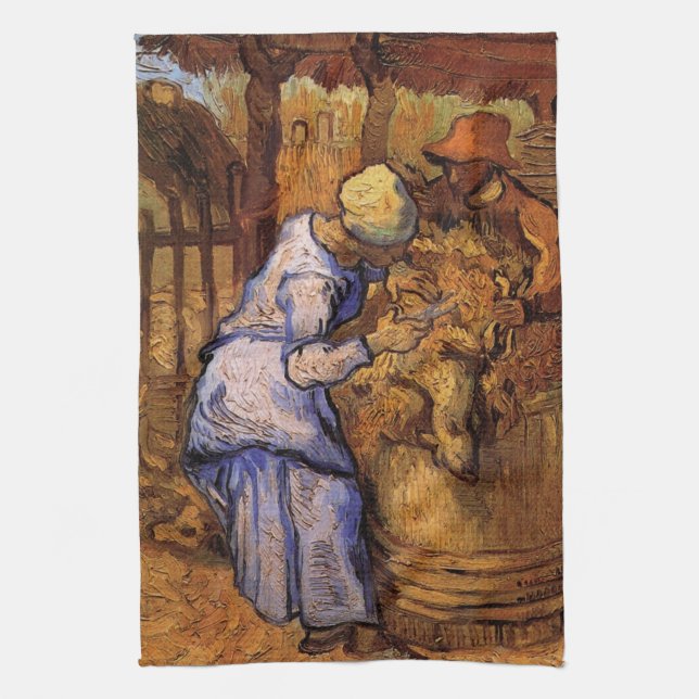 Sheep Shearers (after Millet) by Vincent van Gogh Kitchen Towel (Vertical)