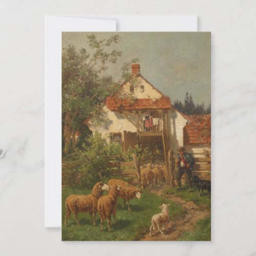 Sheep Shepherd at the Farm Holiday Card