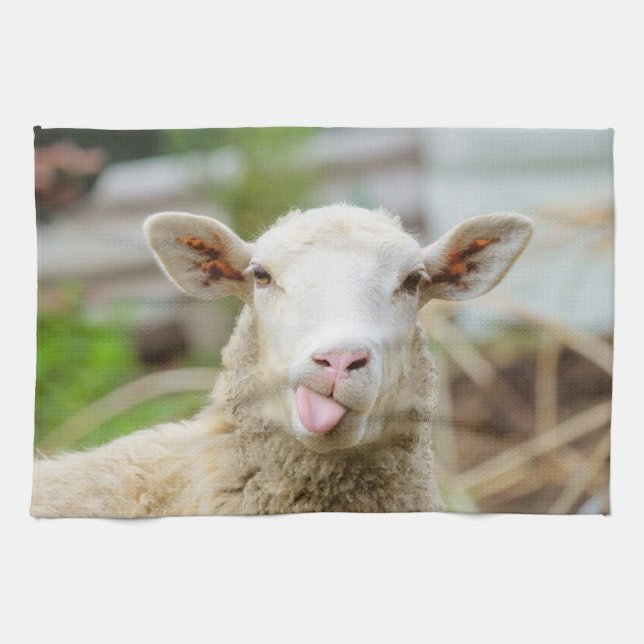 Sheep show tongue kitchen towel (Horizontal)