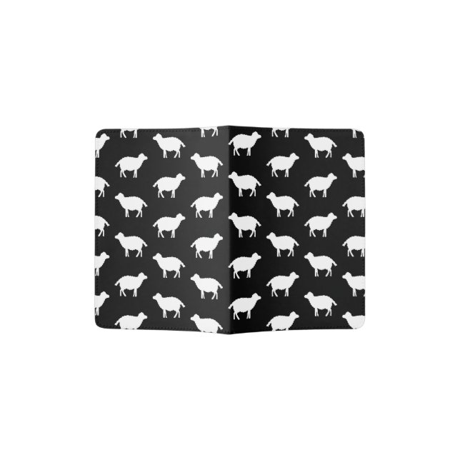 Sheep Silhouettes Cute Sheep Black & White Pattern Passport Holder (Opened)