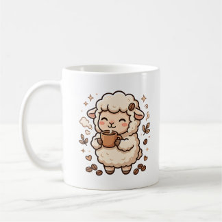 Sheep Sipping Coffee Mug Kawaii Art