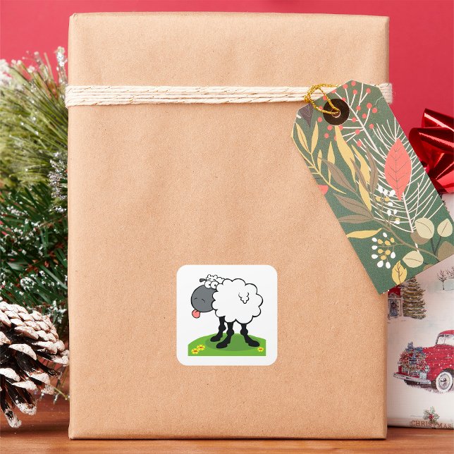 Sheep Sticking Tongue Out Square Sticker (Creator Uploaded)