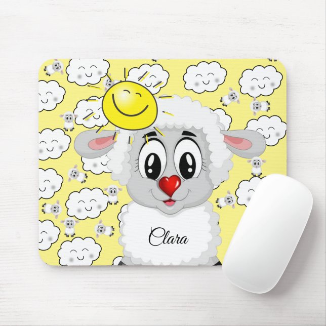 Sheep Sun Clouds Yellow Mouse Pad! Mouse Pad (With Mouse)