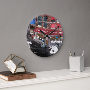Sheep Town Painting by Alfred Fox Large Clock