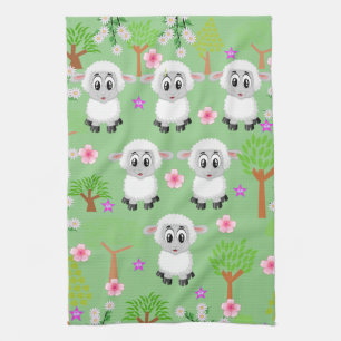 Sheep Trees Floral Kitchen Hand Towel