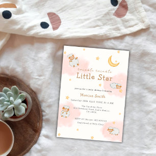 Sheep Twinkle Twinkle Moon Stars Girl Baby Shower Invitation