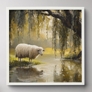 Sheep Under A Willow Tree Painting Peel And Stick Photo Tile