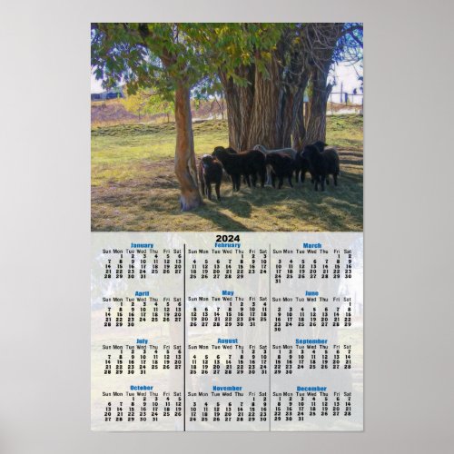 Sheep Under the Trees 2024 Calendar Poster