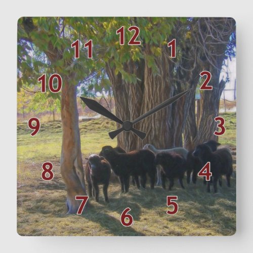 Sheep Under the Trees Square Wall Clock