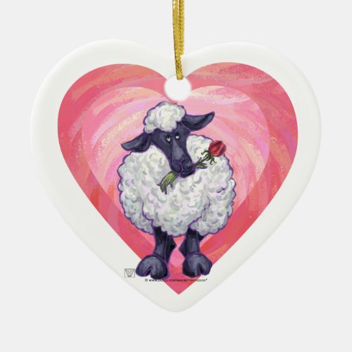 Sheep Valentines Day Ceramic Ornament