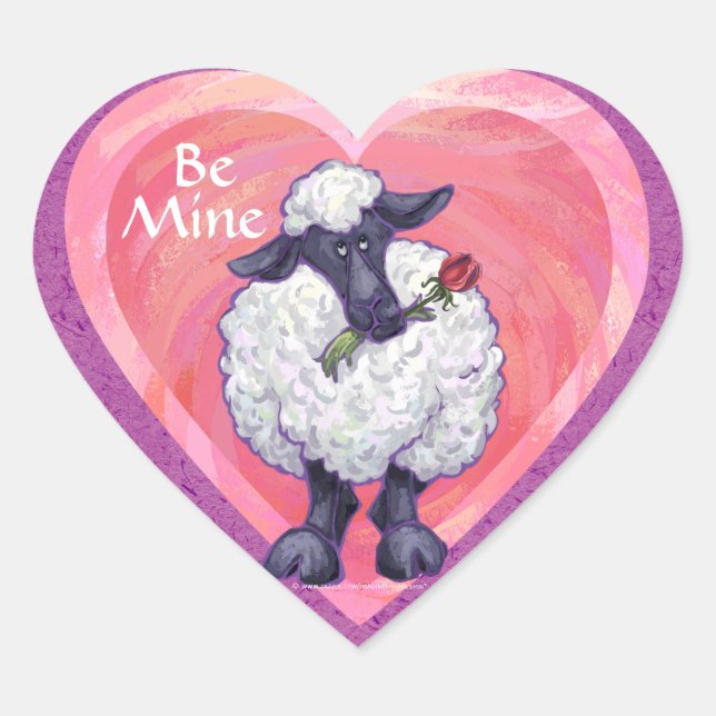 Sheep Valentine's Day Heart Sticker (Front)
