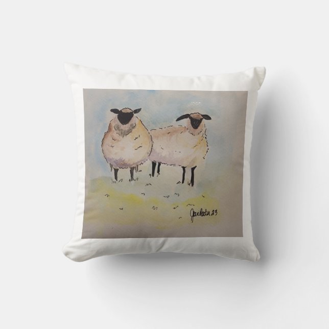 sheep watercolor throw pillow (Front)