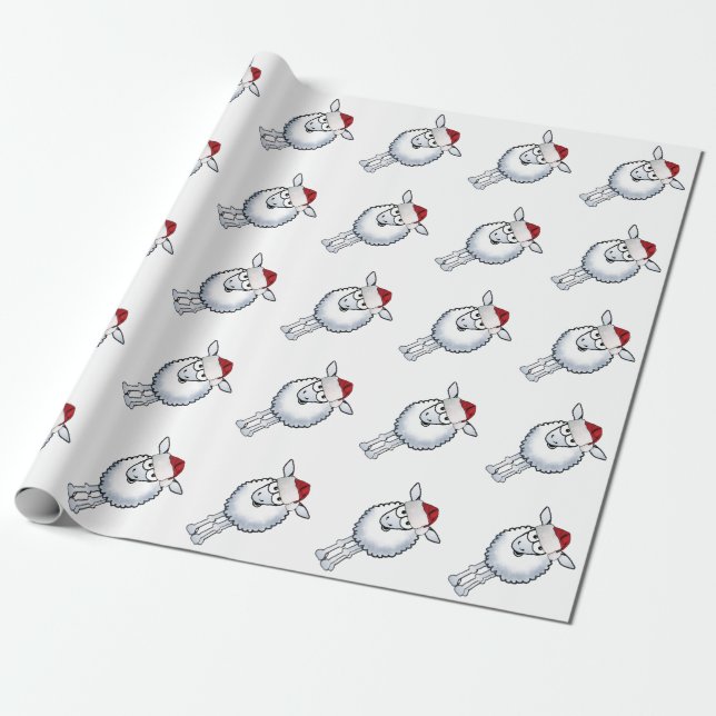 Sheep wearing a Santa hat. Wrapping Paper (Unrolled)