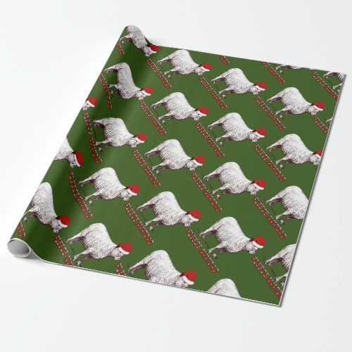 Sheep Wearing Santa Hat And Pun Fleece Navidad Wrapping Paper
