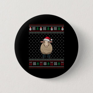 Sheep Wearing Santa Hat Ugly Xmas Sheep Lovers Button