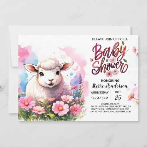 Sheep Whimsical Girl Baby Shower Invitation