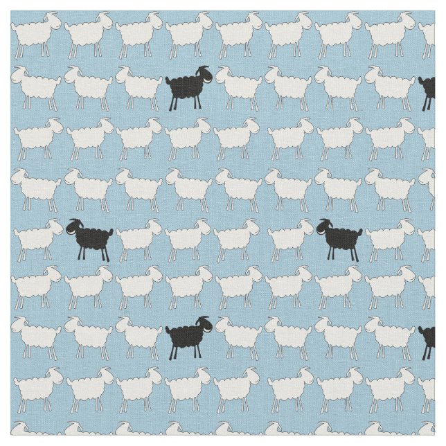 Sheep white black fun animal herd fabric (Close Up)