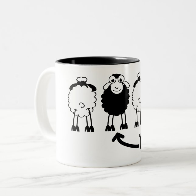 Sheep, white or black, of the family Two-Tone coffee mug (Front Left)
