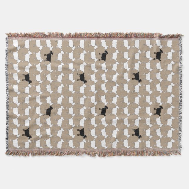 Sheep white with black sheep fun pattern throw blanket (Front)