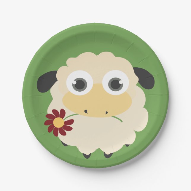 Sheep With A Flower Paper Plates (Front)