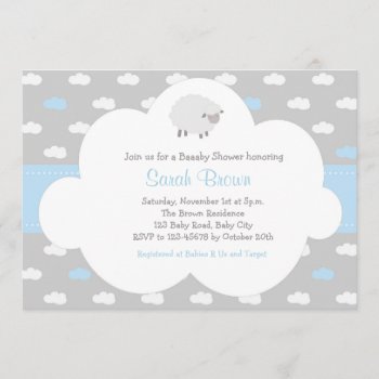 Sheep With Cloud Invitation (gray Blue) by CallaChic at Zazzle