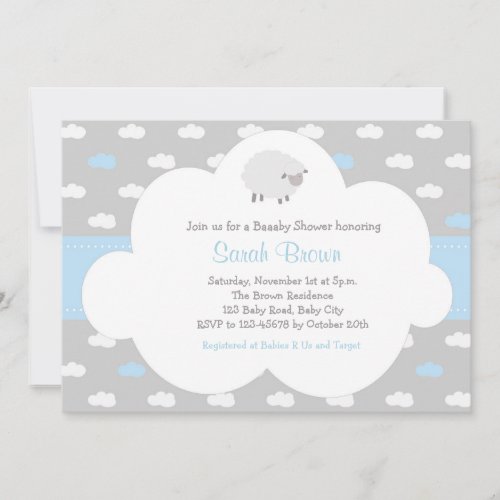 Sheep with Cloud Invitation Gray Blue