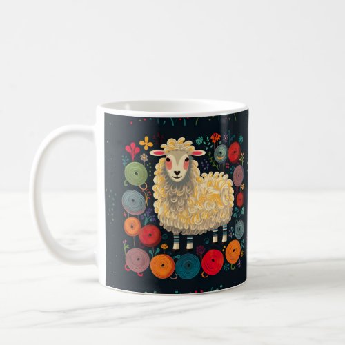 Sheep with colorful wool yarn mug